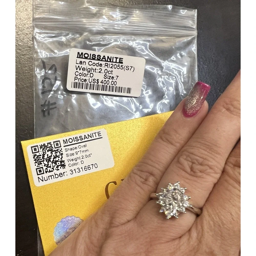 2 Ct Round Cut GRA Certified Moissanite Ring Size 7